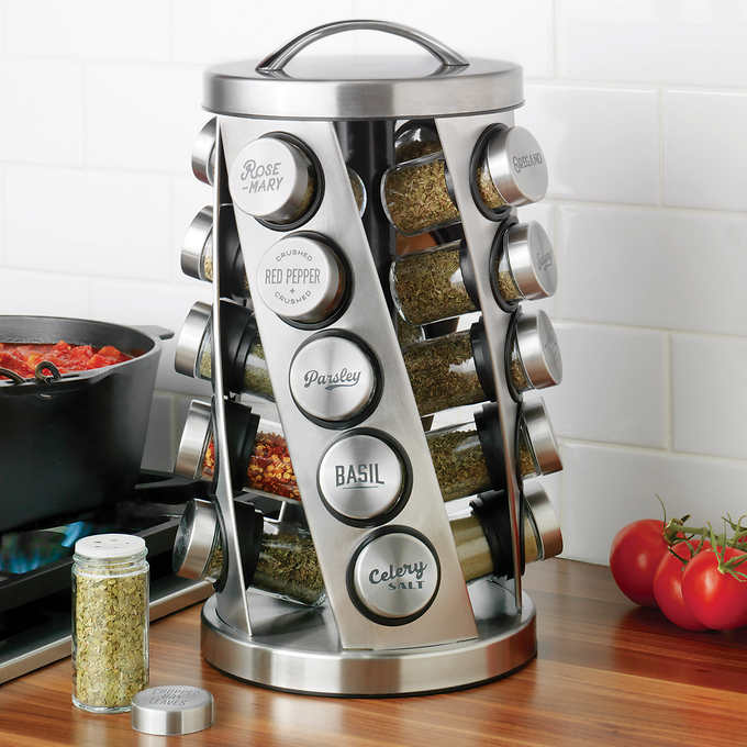 Kamenstein 20-Jar Stainless Steel Revolving Spice Rack w/ Real Spices - Image 4