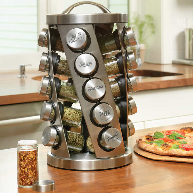 Kamenstein 20-Jar Stainless Steel Revolving Spice Rack w/ Real Spices