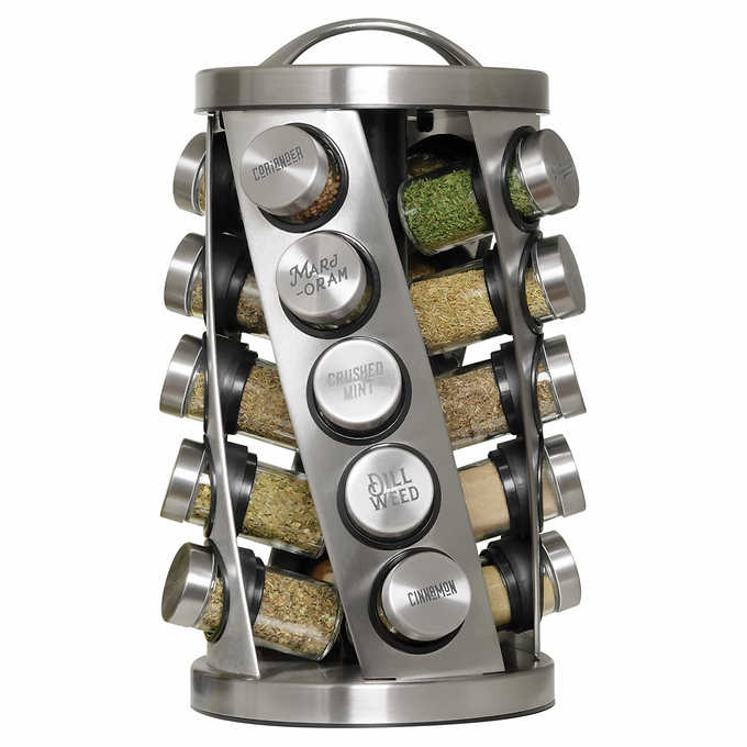 Kamenstein 20-Jar Stainless Steel Revolving Spice Rack w/ Real Spices - Image 2