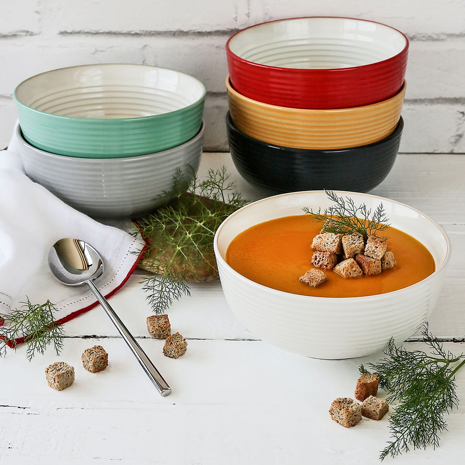 6-Piece Farmhouse Bowls Set (Assorted Colors)