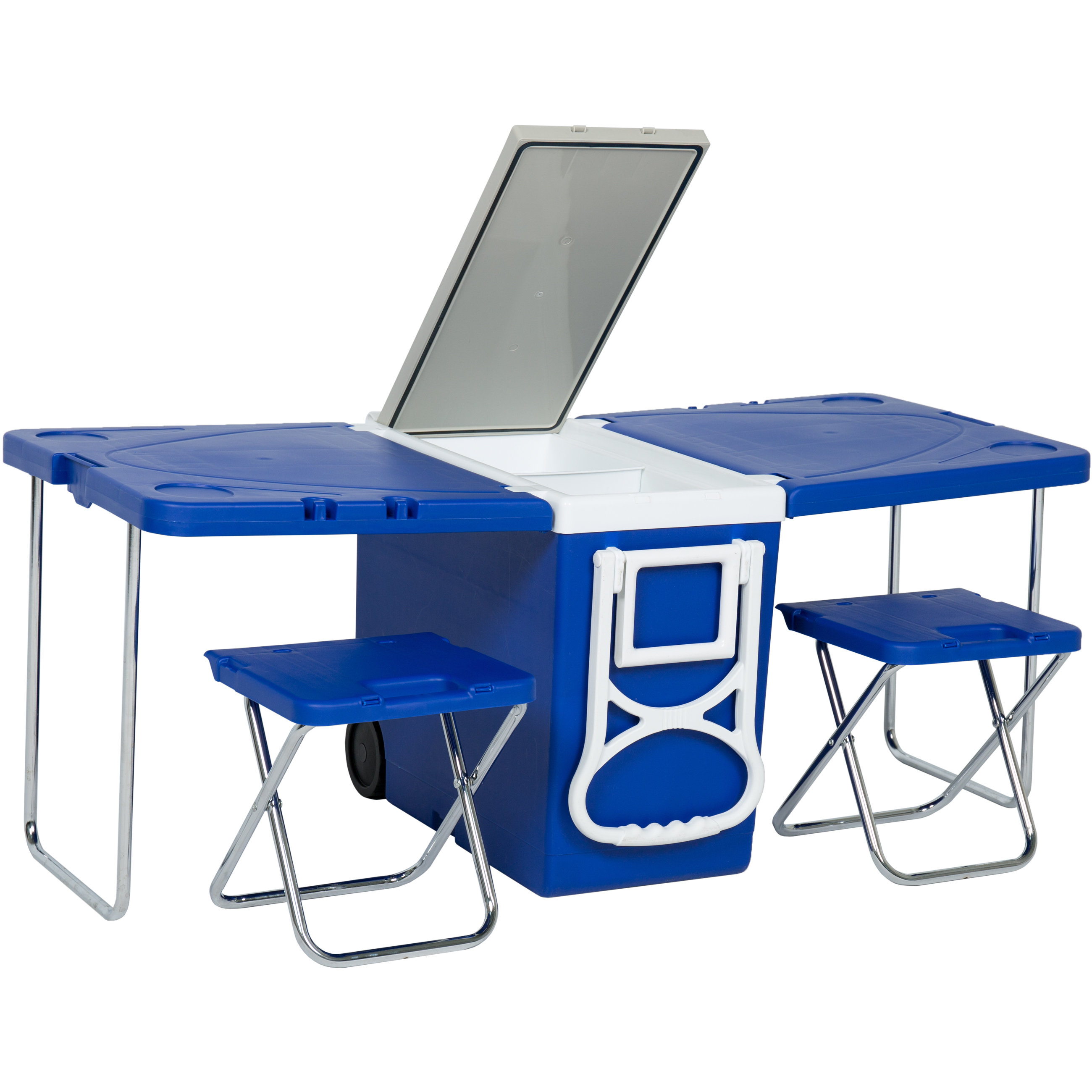 Best Choice Products Multi Function Outdoor Rolling Ice Chest W/ Table And Chairs