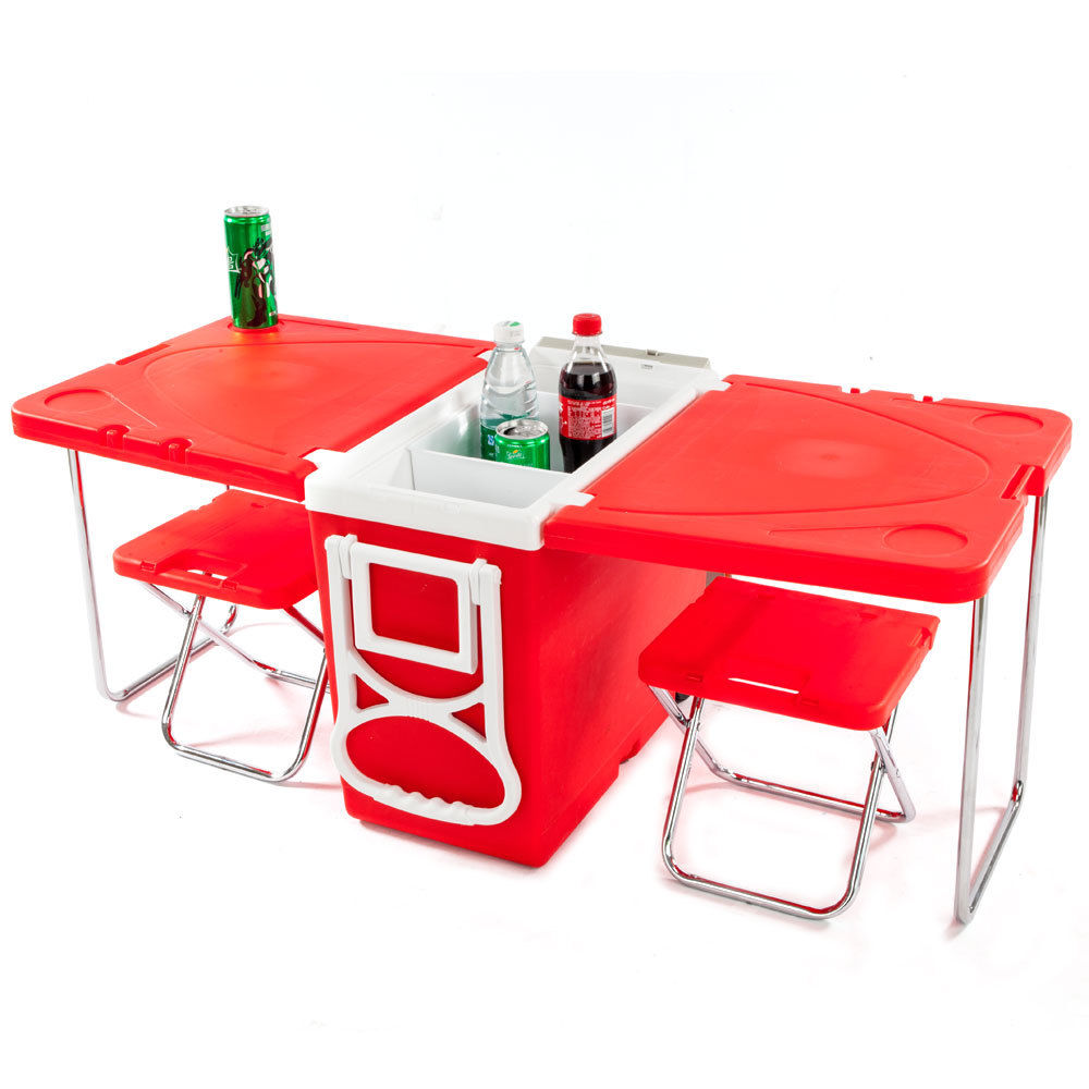 Best Choice Products Multi Function Outdoor Rolling Ice Chest W/ Table And Chairs