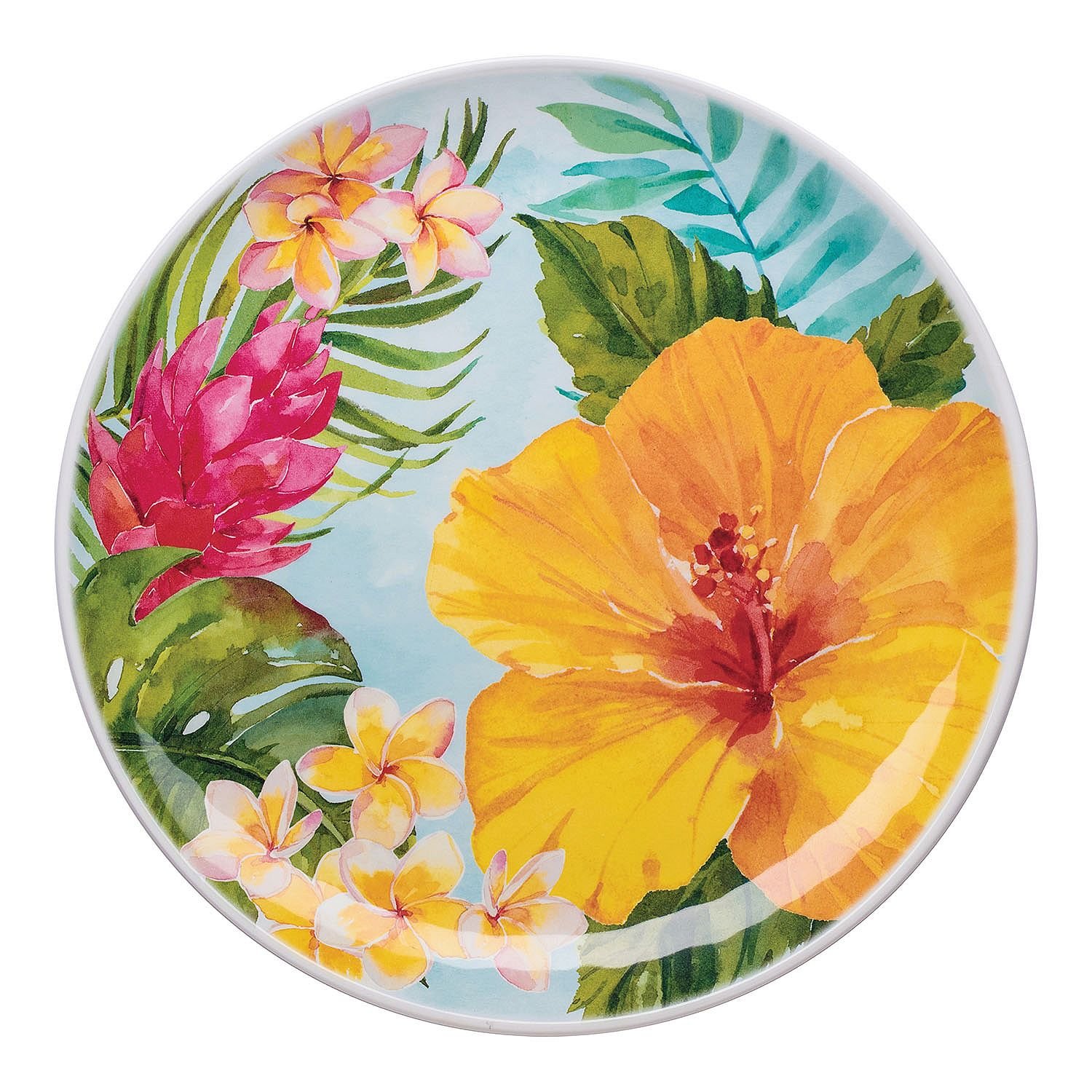 Melamine Dinnerware Tropical Design Set of 18 Pieces (White) - Image 4