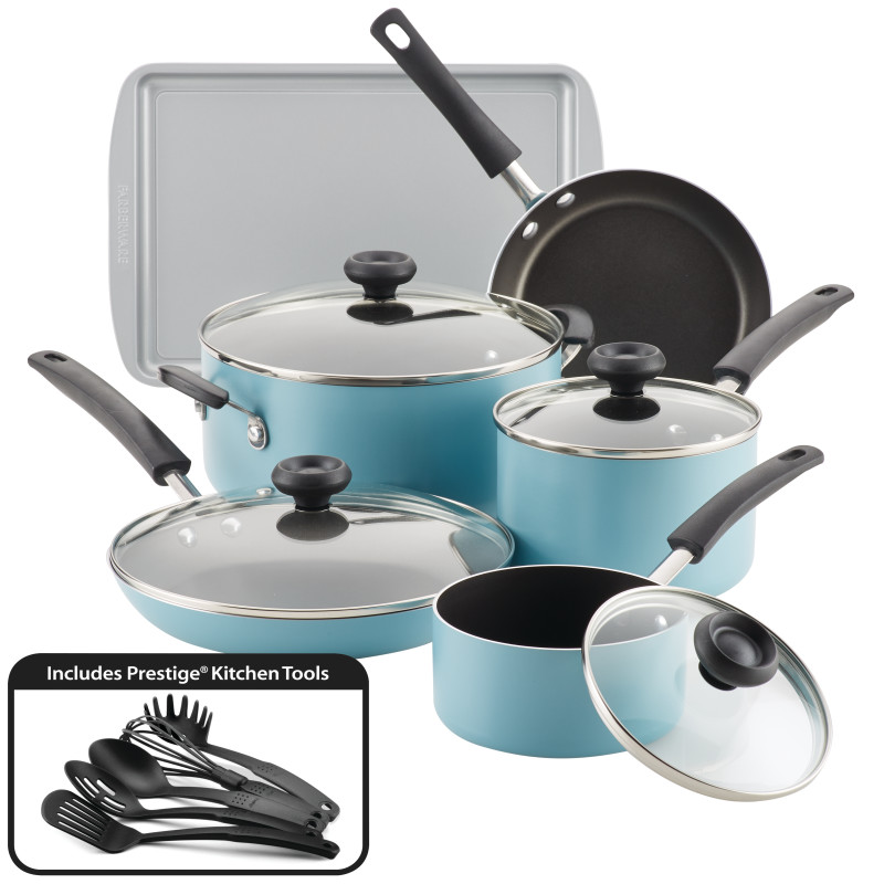 Faberware Easy Clean Aluminum Nonstick Cookware Set, 15-pc, AQua