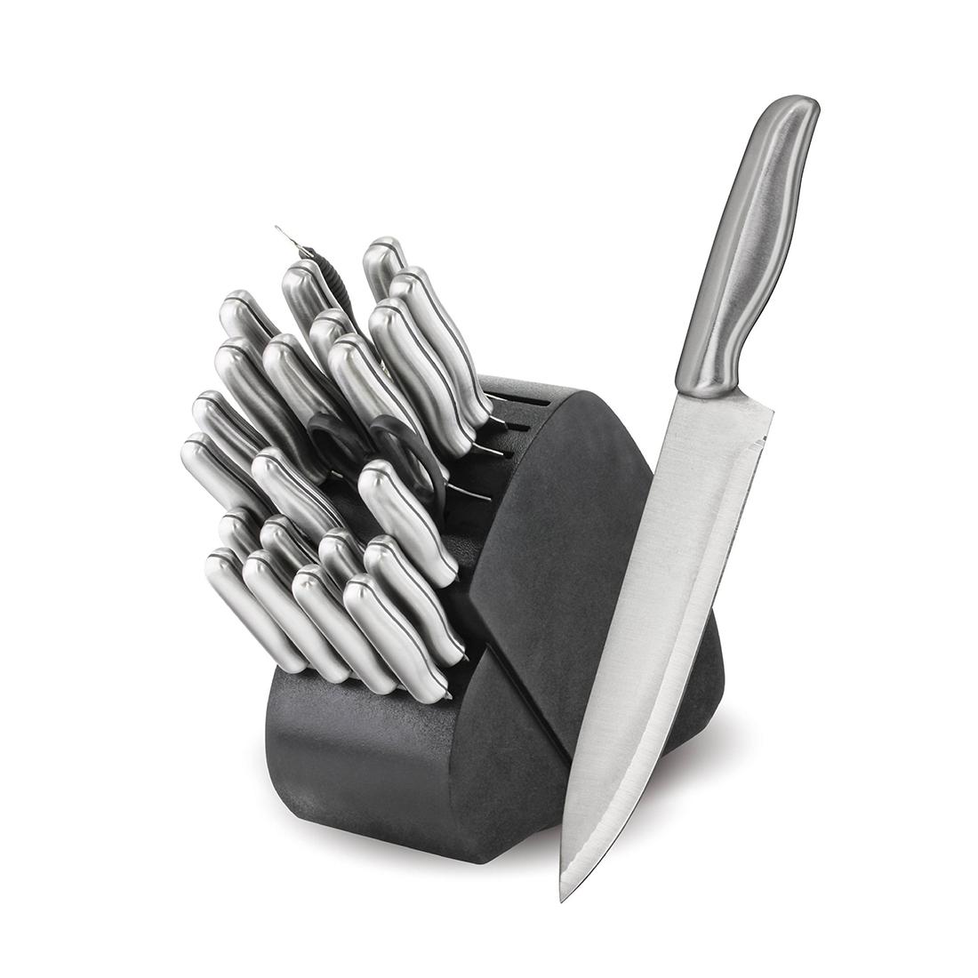 Madison and Yale 34 Pc. Stainless Steel Cutlery Set with Swivel Wood Knife Block