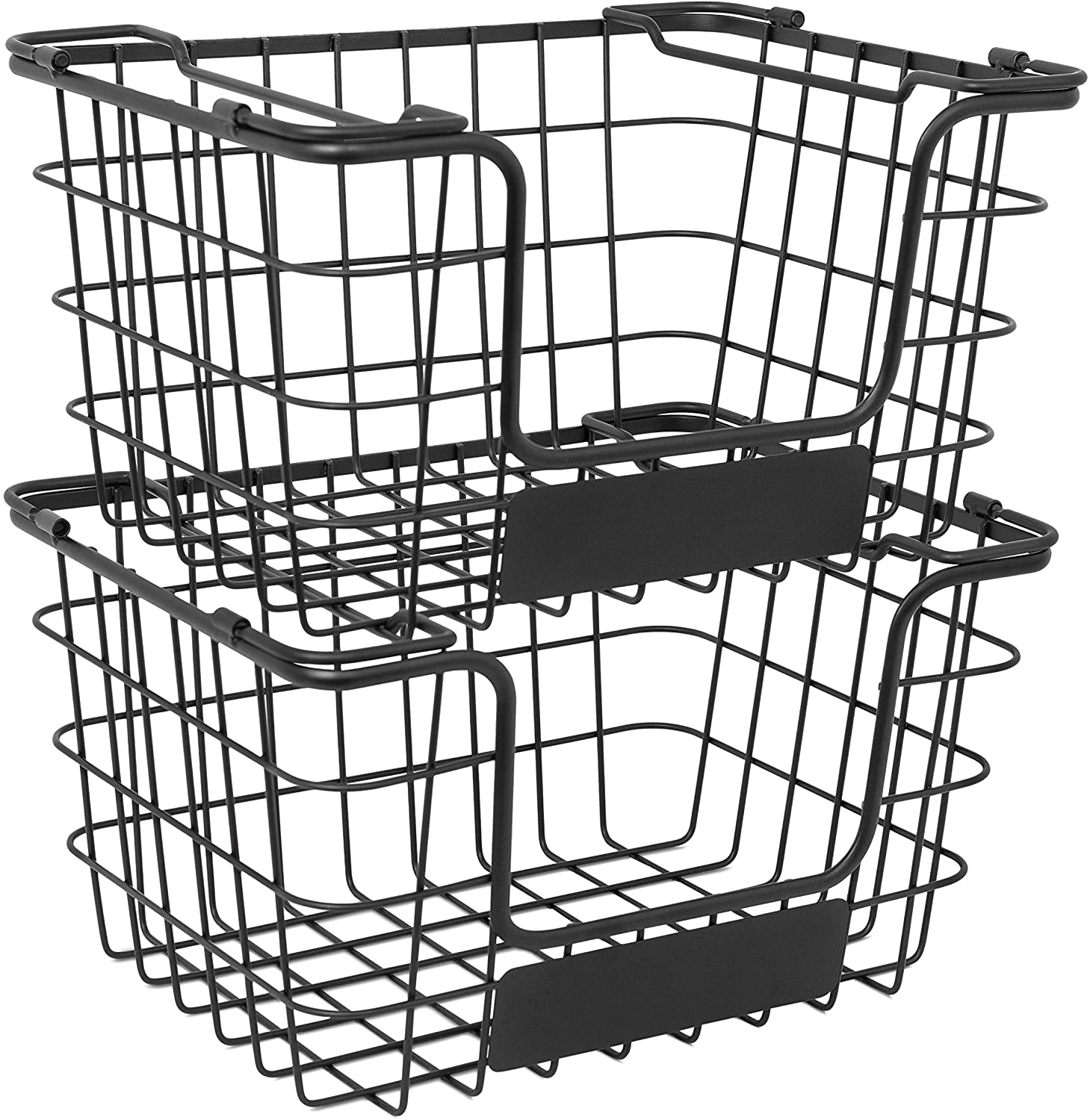 Costco Stacking Wire Market Baskets with Chalk Label - Set of 2 - Fruit Vegetable Produce Metal Storage Bin for Kitchen Counter - Pantry Cabinet - Image 5