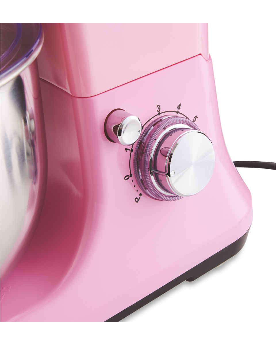 Ambiano Food Stand Mixer 800W, 5L Bowl-4-in 1 Beater, Whisk, Dough Hook and Splash Guard, Pink