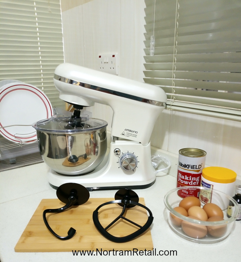 # Ambiano Food Stand Mixer 800W, 5L Bowl-4-in 1 Beater, Whisk, Dough Hook and Splash Guard, White