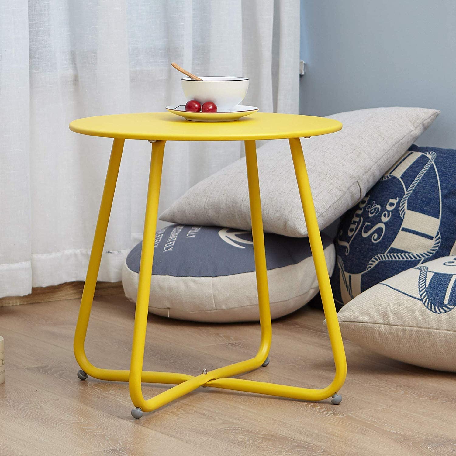 Grand Patio Steel Patio Side Table, Weather Resistant Outdoor Round End Table, Yellow - Image 3