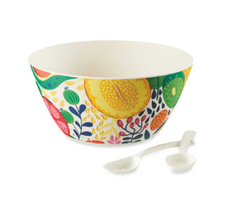 Al Fresco Dining Bamboo Fruit Salad Bowl with Fork and Spoon