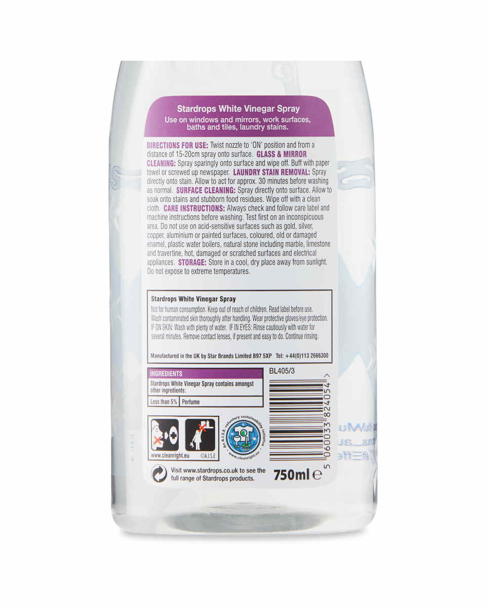 Stardrops White Vinegar Multipurpose Spray. Removes Laundry, Carpet, Glass, Limescale Stains - 750ml - Image 2