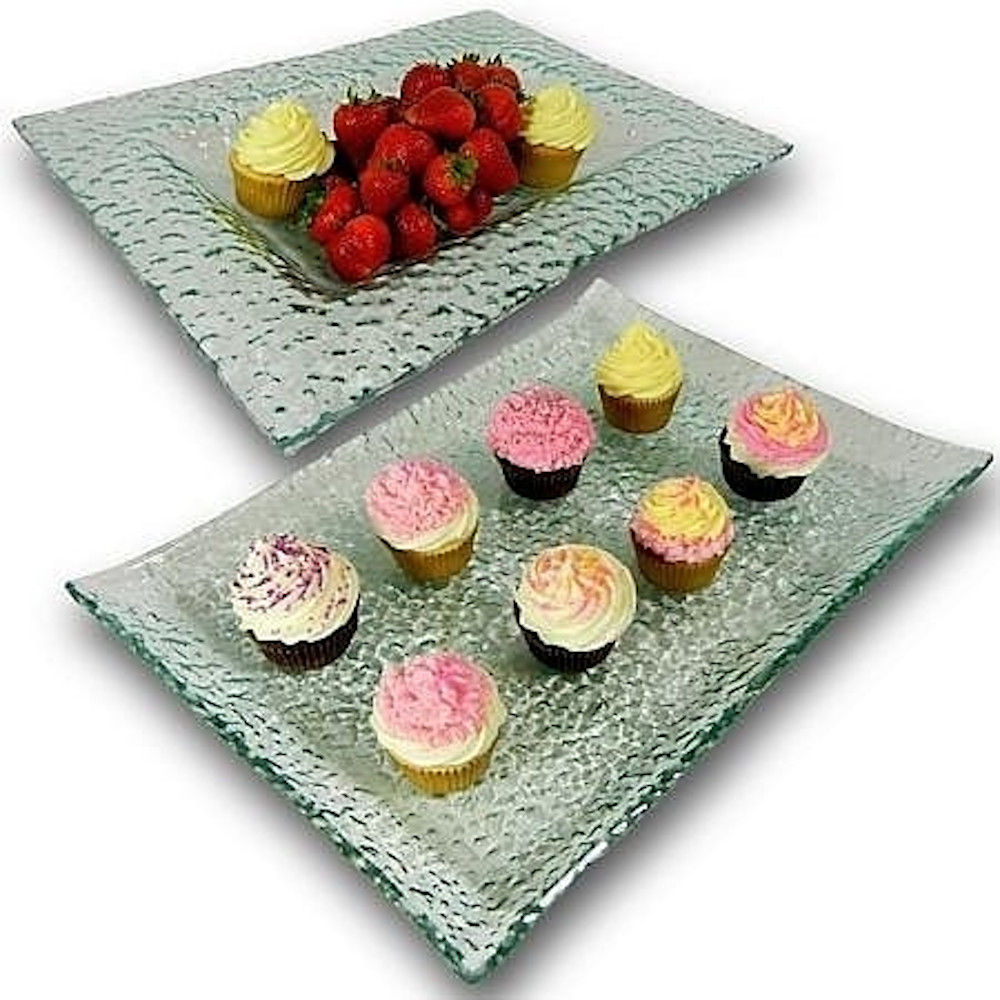 2-Piece Heavyweight Glass Platter and Wide Rimmed Bowl Serving Set
