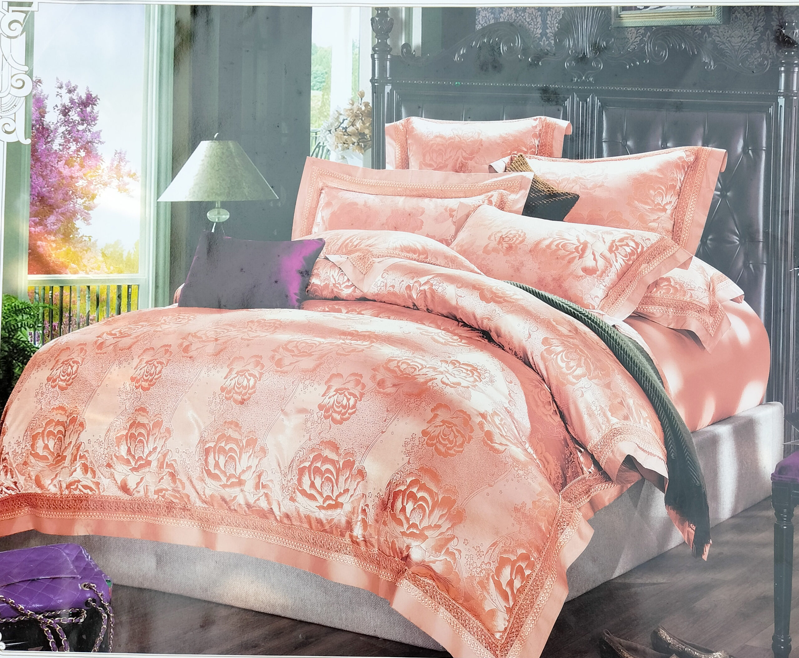 Apricot King Size Bed Sheet - 2 Pillow cases, 1 Sheet, 1 Duvet cover