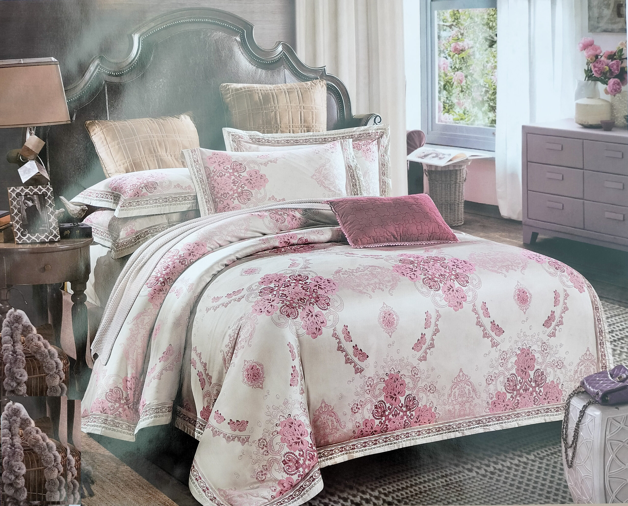 Hazel King Size Bed Sheet - 2 Pillow cases, 1 Sheet, 1 Duvet cover