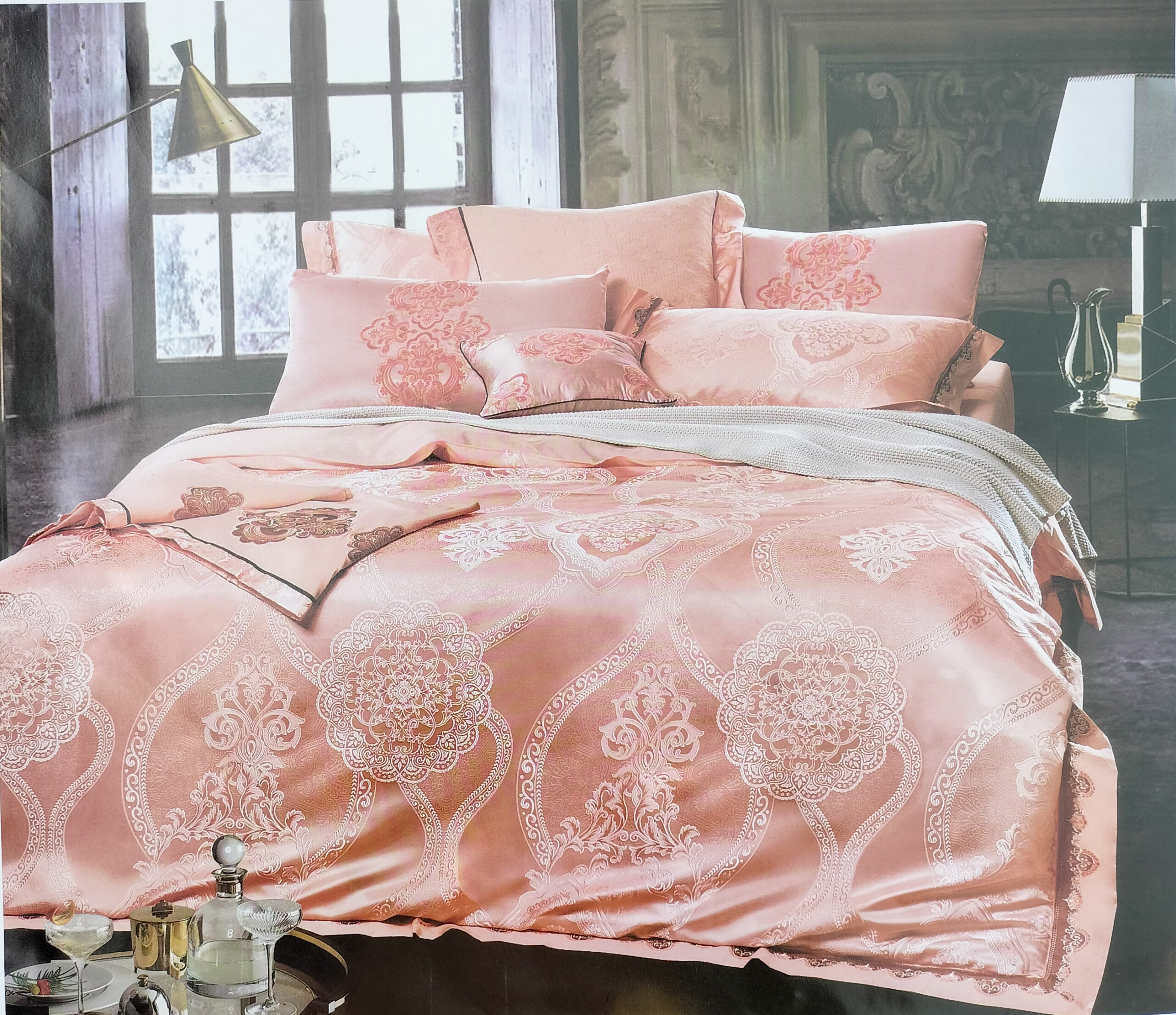 Peachy King Size Bed Sheet - 2 Pillow cases, 1 Sheet, 1 Duvet cover