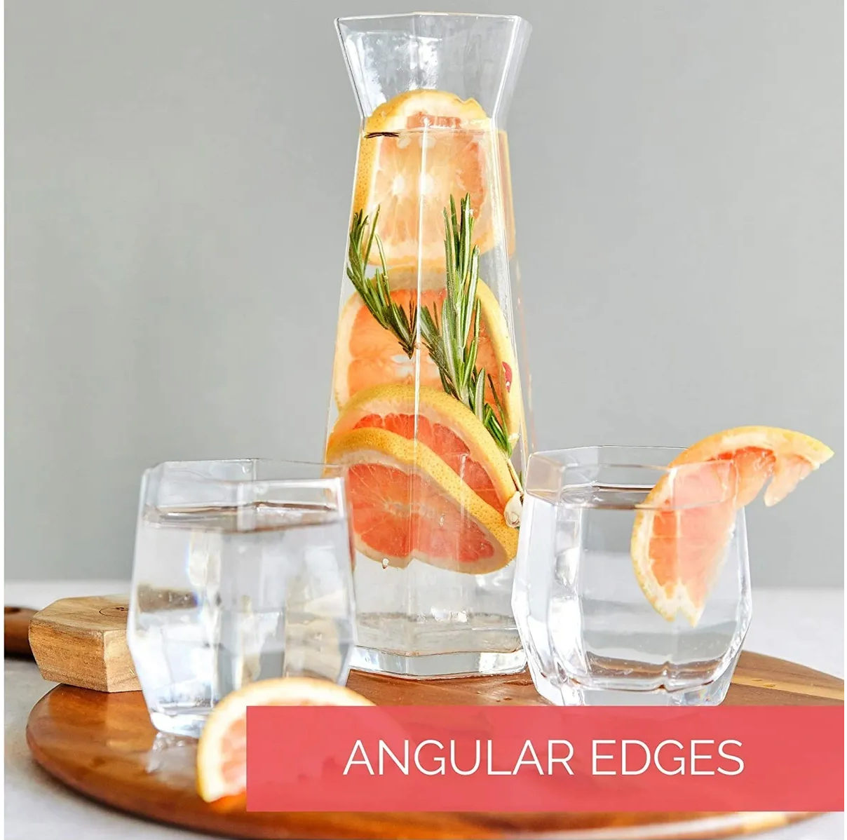 Root 7 Geo Glass Gift Set -1 CARAFE & 2 GLASSES - GEOMETRIC SHAPED Hand Made Design in UK